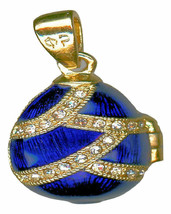 Russian Faberge Silver egg Pendant, Blue enameled Opens angel inside Gold Plated - £34.77 GBP