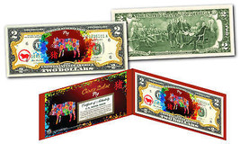 Year Of The Pig - Chinese Zodiac Official $2 U.S. Bill Red Polychrome Edition - £10.43 GBP