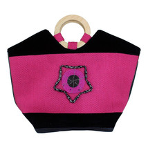 Leather Handbag - Wooden Circles Handles, Freestanding, Pink - Size - 17... - $100.00