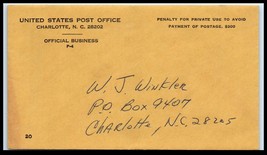 US Ad Cover United States Post Office Charlotte, NC Official Business B3 - £2.31 GBP