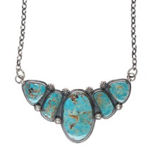 Pilot Mountain Turquoise sterling bib Necklace Jimmy Secatero Navajo - £727.72 GBP