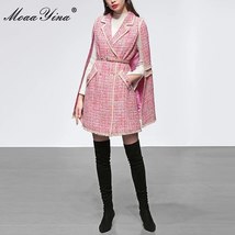 MoaaYina Fashion Designer Autumn Winter Pink Tweed Outerwear Women&#39;s Turn-down C - £115.84 GBP