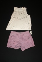 Aeropostale XS LOT of 2 Shorts &amp; Tank Top Shirt Outfit Purple Denim &amp; White - £15.77 GBP