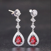 18K White Gold Plated Red Crystal Drop Dangle Earrings for Women - $11.99