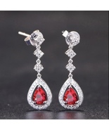 18K White Gold Plated Red Crystal Drop Dangle Earrings for Women - £9.55 GBP