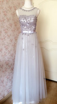 GRAY A-line Embroidery Flower Sweetheart Tulle Gray Bridesmaid Wedding D... - £123.98 GBP
