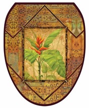 Toilet Tattoos Lid Decor Bird of Paradise Safari  Brown with Orange Flower - $23.76