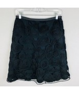 Etcetera Womens 4 Black Raised Applique Lined Sheer Artsy A-Line Skirt - £30.21 GBP