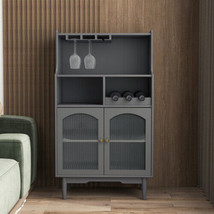 Living Room Grey Color Wine Cabinet With Removable Rack And Wine Glass Rack - £132.81 GBP