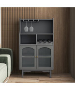 Living Room Grey Color Wine Cabinet With Removable Rack And Wine Glass Rack - £132.51 GBP