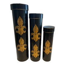 Set of 3 Vintage Black &amp; Gold Fleur-de-Lis Decorative Canisters – Philip... - $40.00