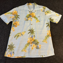 Tommy Bahama Shirt Men&#39;s Size Medium Blue Hawaiian Floral Palm Tree 100% Silk - £18.13 GBP