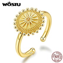 WOSTU Classic Starry Opening Rings Authentic 925 Sterling Silver Golden Color Ad - £15.03 GBP