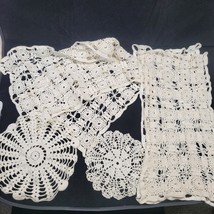 6 Crocheted Doilies Linens Table Runners Placemats Lace Granny Core Boho Vtg - £22.98 GBP
