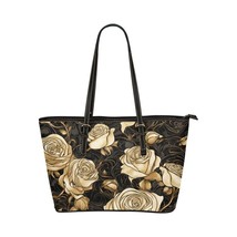 Carry On Tote Bag Abstract Roses Black Gold PU Leather 17.5&quot; x 11&quot; - £44.93 GBP