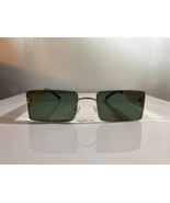 Unisex, rectangular sunglasses with green lenses and gold wire frame. - $10.00