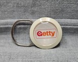 Vintage Getty Oil Circular Keychain, 1.25&#39;&#39; Diameter, Beige/White Hazlet... - $12.34