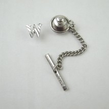 Vintage Monogram Letter W Initial Tie Tack Lapel Pin Silver tone Chain Tie Bar - £7.80 GBP