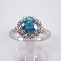 14k White Gold Plated 2.50 CT  Round Cut Simulated Blue Topaz Ring Women - £71.20 GBP