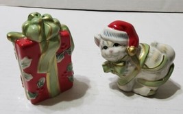 Vintage Fitz and Floyd Christmas Salt Pepper Shakers Kitty Kringle Cat P... - $24.52