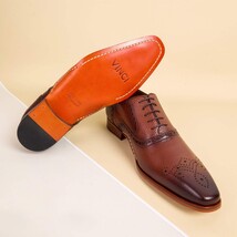 The Draco Handmade Tan Semi Brogue Oxford Men Shoe image 14
