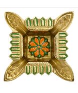 Decorative Diya Set with Tray, Gold Finish, Colorful Lotus Design, 8 Oil... - $39.19