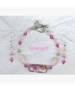 Rose Quartz Crystal Lampwork Silver Bracelet and Earring Set - $27.15 CAD