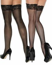 Angelique Womens Black Backseam Stay Up Stockings Thigh Highs Lace Top Hosiery-  - £26.55 GBP