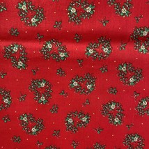 2 yards VTG Fabric Christmas Holly Red - £11.26 GBP