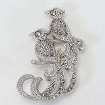 Rhinestone 2 Birds Studded Silver Tone Brooch Costume Pin Jewelry  2&quot;  x... - $328.62 MXN
