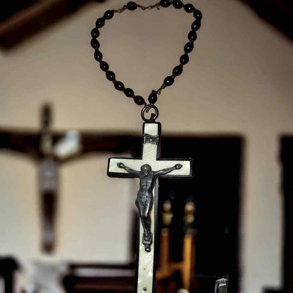 Vintage black beaded bracelet rosary - $23.76