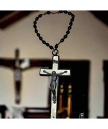 Vintage black beaded bracelet rosary - $23.76