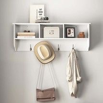 White Wall Mounted Entryway Coat Rack &amp; Storage Shelf, 4 Dual Hooks - $68.99