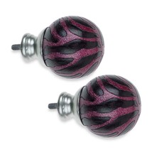 2pc Glitter Zebra Curtain Finial Knobs Cambria Dark Pink Black Nickle Be... - $9.89