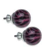 2pc Glitter Zebra Curtain Finial Knobs Cambria Dark Pink Black Nickle Be... - $13.52 CAD