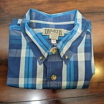Blue Plaid Duluth Shirt Mens XL Short Sleeve Button Down Gray White - $26.94