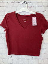 Wild Fable Womens Medium Crop Top Red Pullover Short Sleeve V Neck Stret... - $2.96