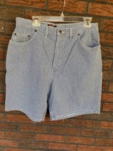 Blue White Striped Denim Shorts Size 16 Engineer Flat Front Walking 100%... - $7.60