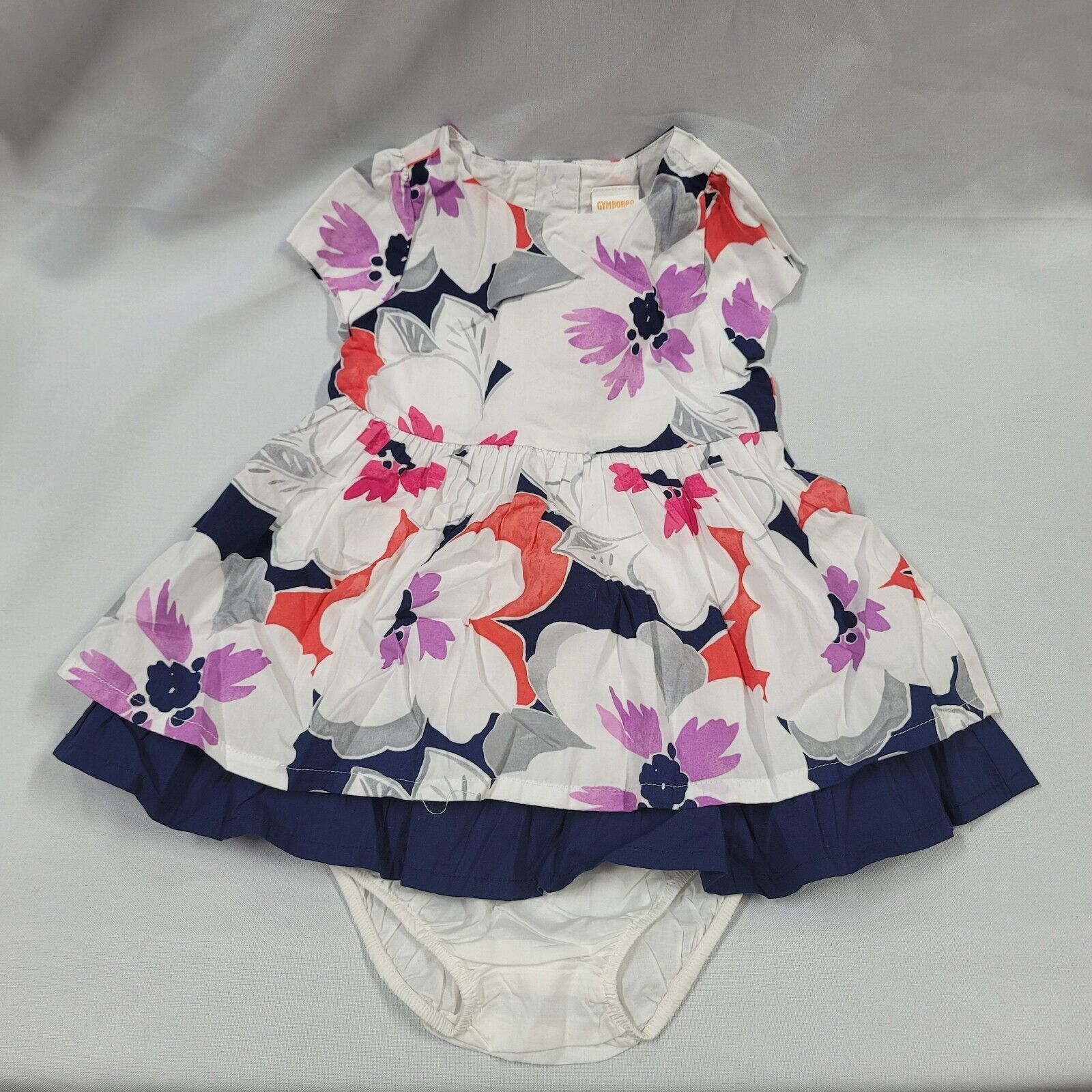 Primary image for Vintage Gymboree Baby Girl Dress Floral Flower Navy Blue White Purple 6-12 NEW