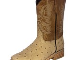 Kids Toddler Sand Ostrich Quill Cowboy Boots Print Leather Square Toe Botas - $54.99