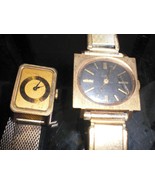 2 WIND-UP Timex watch women&#39;s  vintage rectangle BRASS BEZELS  both work... - £21.83 GBP