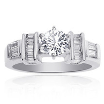 1.50 Carat Round &amp; Baguette Cut Diamond Engagement Ring 14K - £2,009.67 GBP