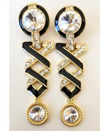 Diva Runway Glitzy Drag Queen Crystal Rhinestone Clip Earrings Black Ena... - $1,122.26 MXN