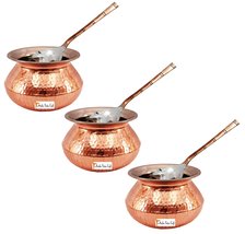 Prisha India Craft Set of 3 Handmade Steel Copper Casserole and Serving Spoon -  - £153.00 GBP