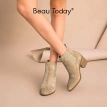 BEAU TODAY - Original Chelsea Boots Women Genuine Leather Cow Suede Pointed Toe  - £316.35 GBP