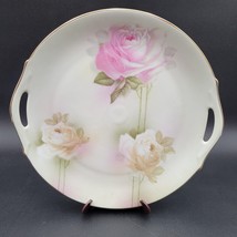Vintage ZS and Co Bavaria Sherrzer Cake Plate Green Gold Trim With Handles Roses - £15.56 GBP
