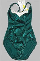 VTG LONGITUDE Gold Anchors Shimmery Green One-Piece Bathing Suit Wm&#39;s 8T... - $48.99