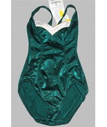 VTG LONGITUDE Gold Anchors Shimmery Green One-Piece Bathing Suit Wm&#39;s 8T... - $67.00 CAD