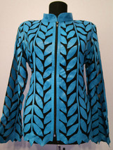Plus Size Ice Baby Blue Leather Leaf Jacket Women All Colors Sizes Light D4 - $225.00