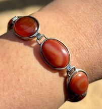 White Gold Plated Bracelet Bangle Jewelry, German Silver, Red Agate, 7.5 inch - £18.76 GBP